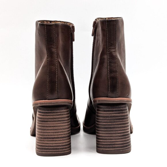 Korks Women Destiny Block Retro Zip Brown Vegan Leather Boots size 11 - Picture 4 of 11